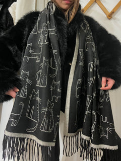 Sciarpa motivo Gatti nera