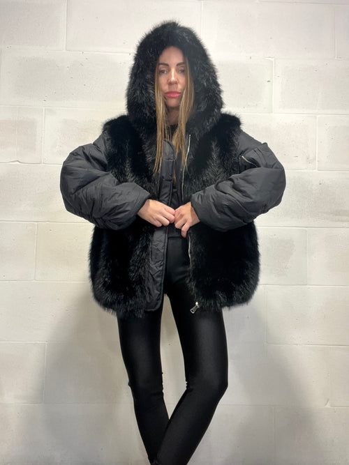 Giaccone Eskimo nero inserti ecopelliccia