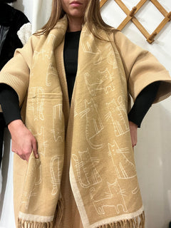 Sciarpa motivo Gatti beige