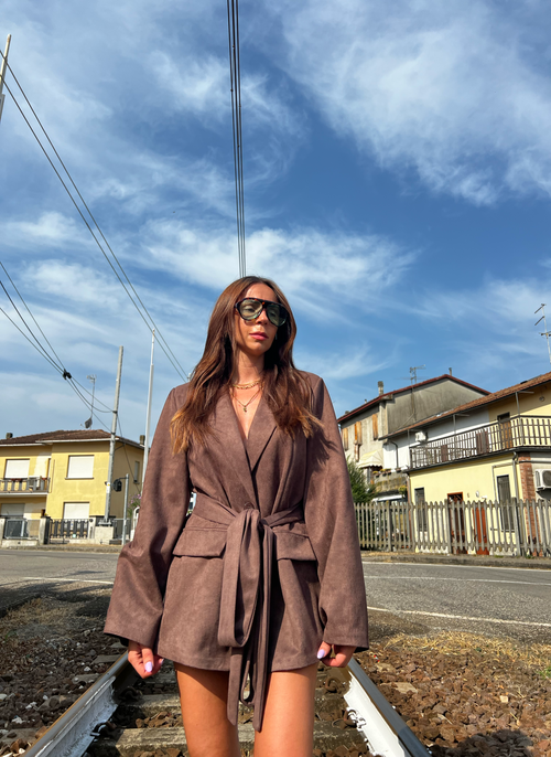 Blazer over scamosciato con cintura Brooklyn