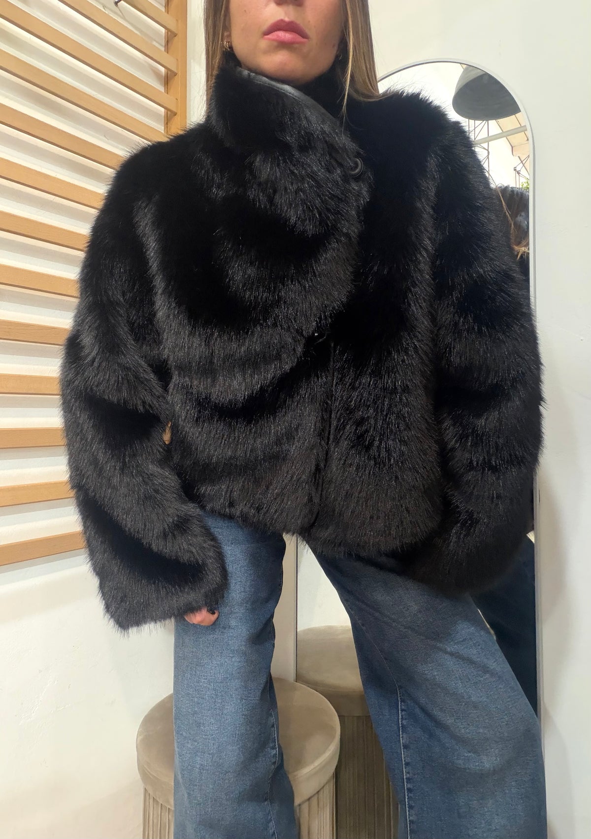 Montone ecopelle/ecofour double-face nero