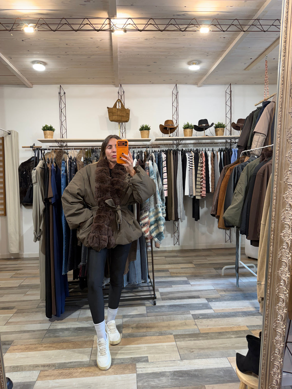 Bomber kimono Cracovia inserti in ecopelliccia con cintura annodabile kaki
