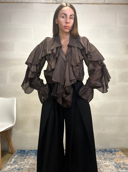 Camicetta balze marrone