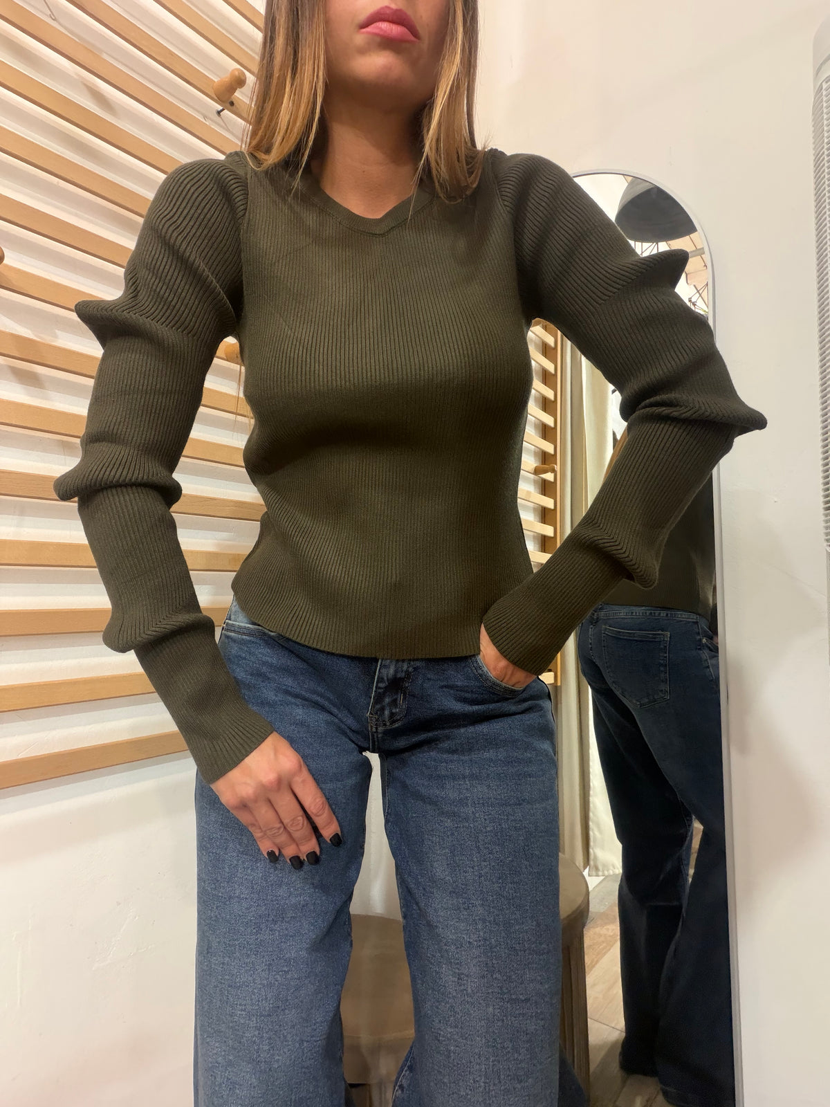 Pull Manila manica plissettata verde militare