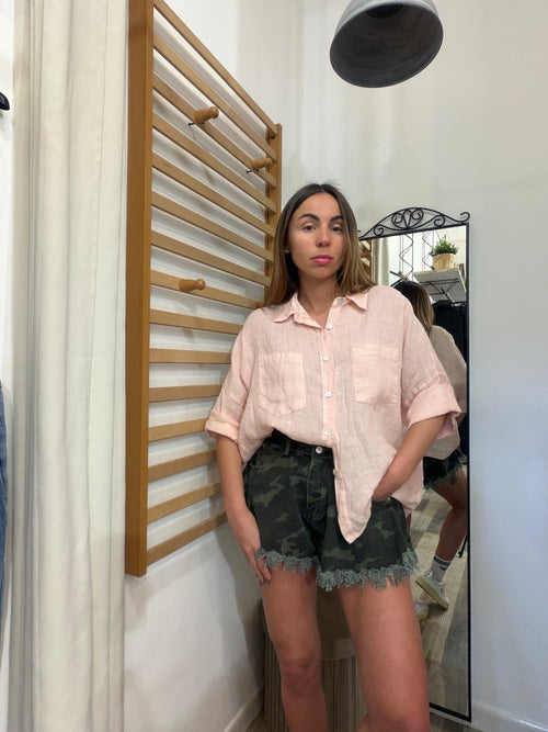 Camicetta in 100% lino rosa con manica a 3/4