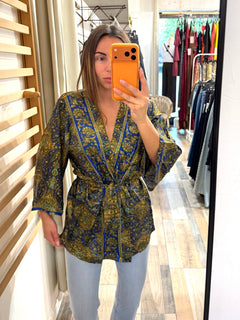 Kimono in seta blu