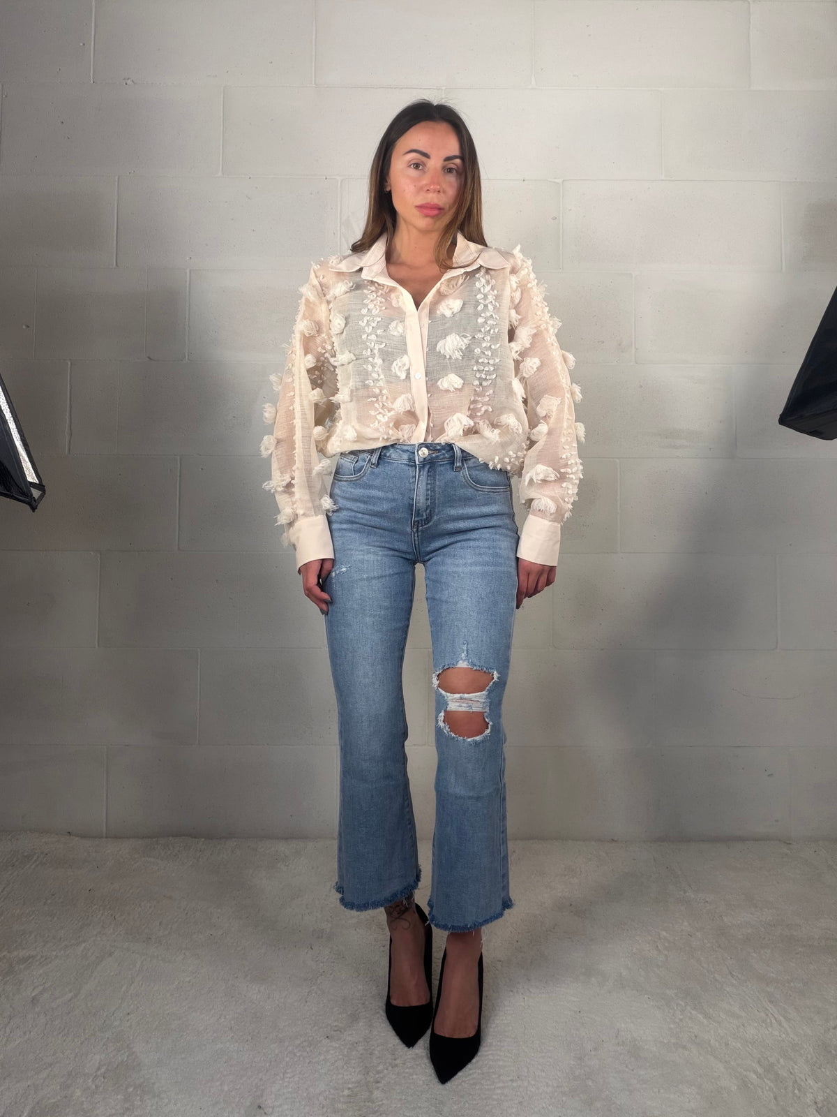Camicia velata nude con nappe Santorini