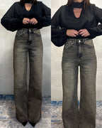 Denim grigio a palazzo sfumature color sabbia