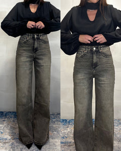 Denim grigio a palazzo sfumature color sabbia