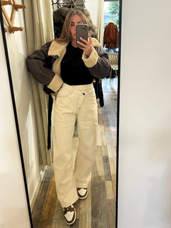Denim color crema baggy chiusura a portafoglio