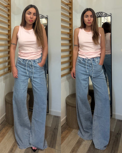 Denim in tela ultra leggera con coulisse in vita