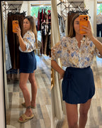Gonna pantaloncino effetto pareo blu