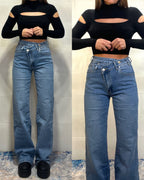 Denim portafoglio elasticizzato lavaggio medio/chiaro