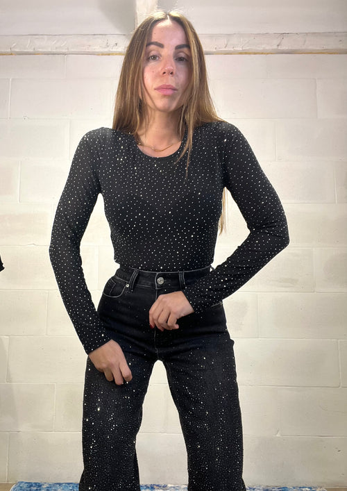 Body velato elasticizzato con strass