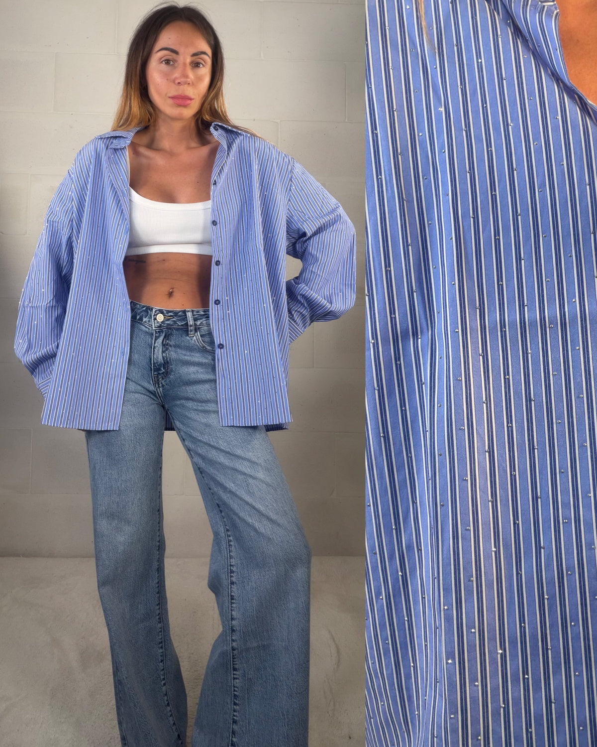 Camicia rigata over con punti luce