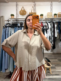 Camicetta Cuba manica a 3/4 in viscosa beige