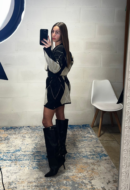 Dress Rombi modello ampio simil lana nero