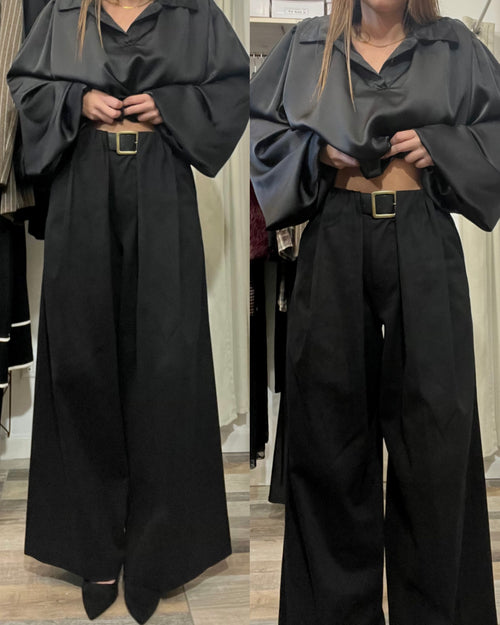 Pantalone Justwest maxi pence tessuto invernale nero