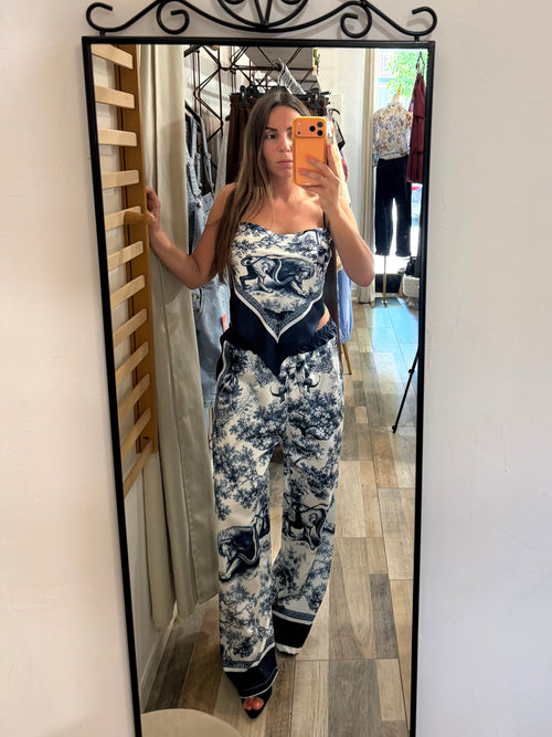 Coordinato satinato Jungle blu