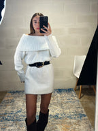 Dress simil lama spalle cadenti e risvolto bianco