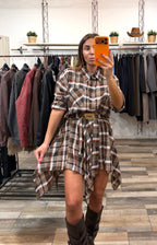 Coordinato in flanella gonna + camicia Bruxelles versione marrone/arancio