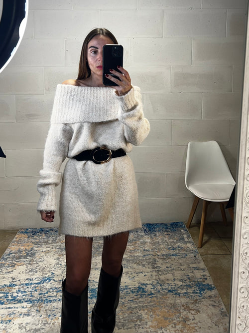 Dress simil lama spalle cadenti e risvolto panna