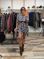 Coordinato in flanella gonna + camicia Bruxelles versione blu