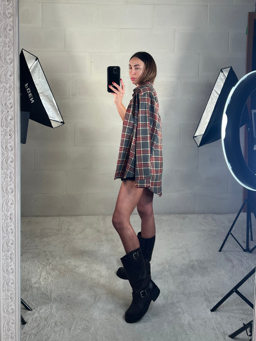 Camicetta in flanella tartan grigio/bordeux