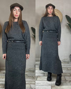 Coordinato pull + gonna ampia con cintura e passanti grigio