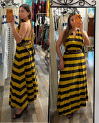 Maxi abito Giza senape/marrone