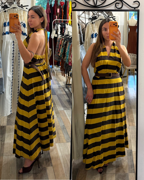 Maxi abito Giza senape/marrone
