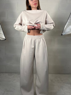 Completo tuta comfy chic baggy in neoprene panna