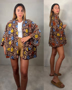 Kimono Indonesia marrone viscosa misto cotone