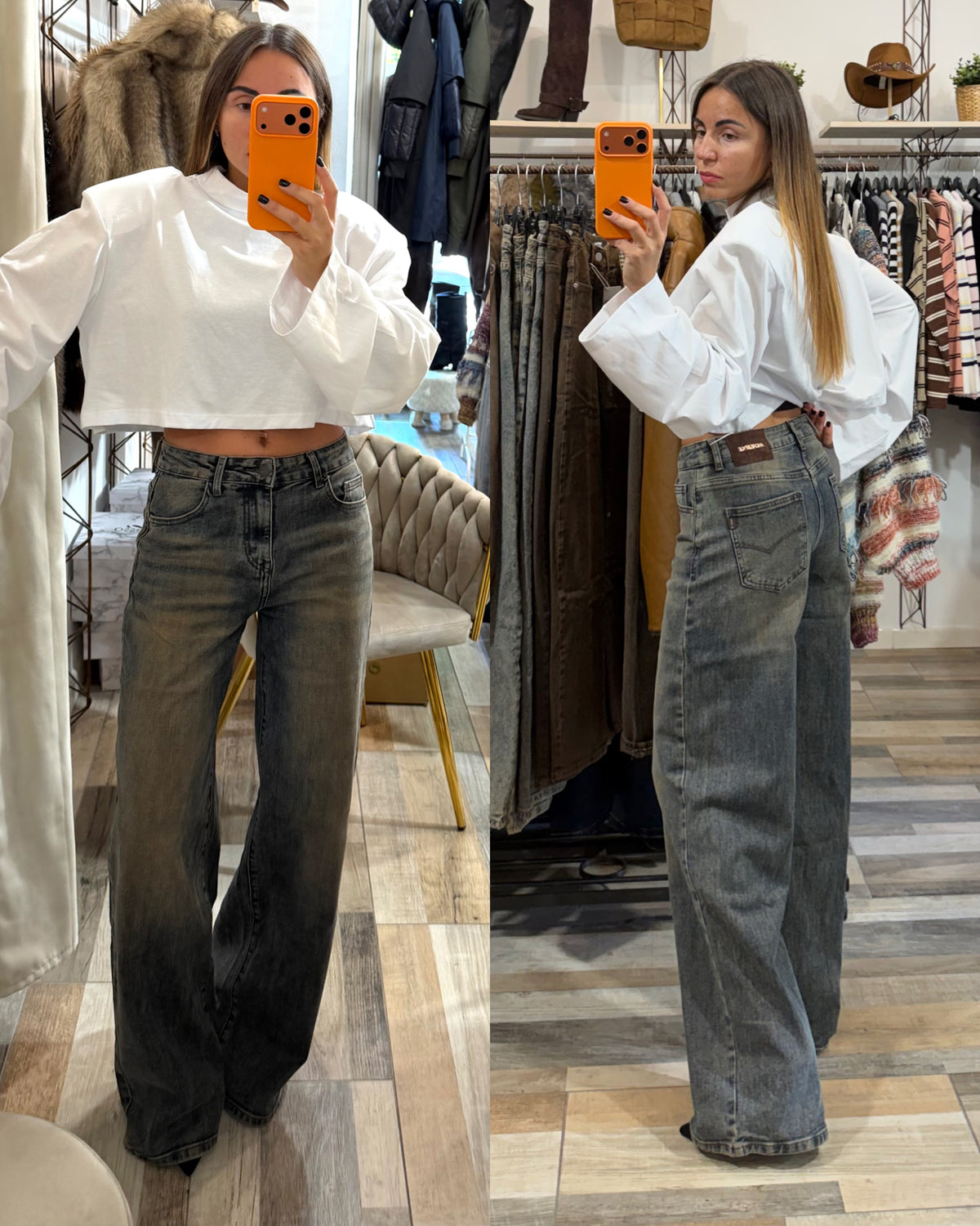 Denim vita media a palazzo brown wash