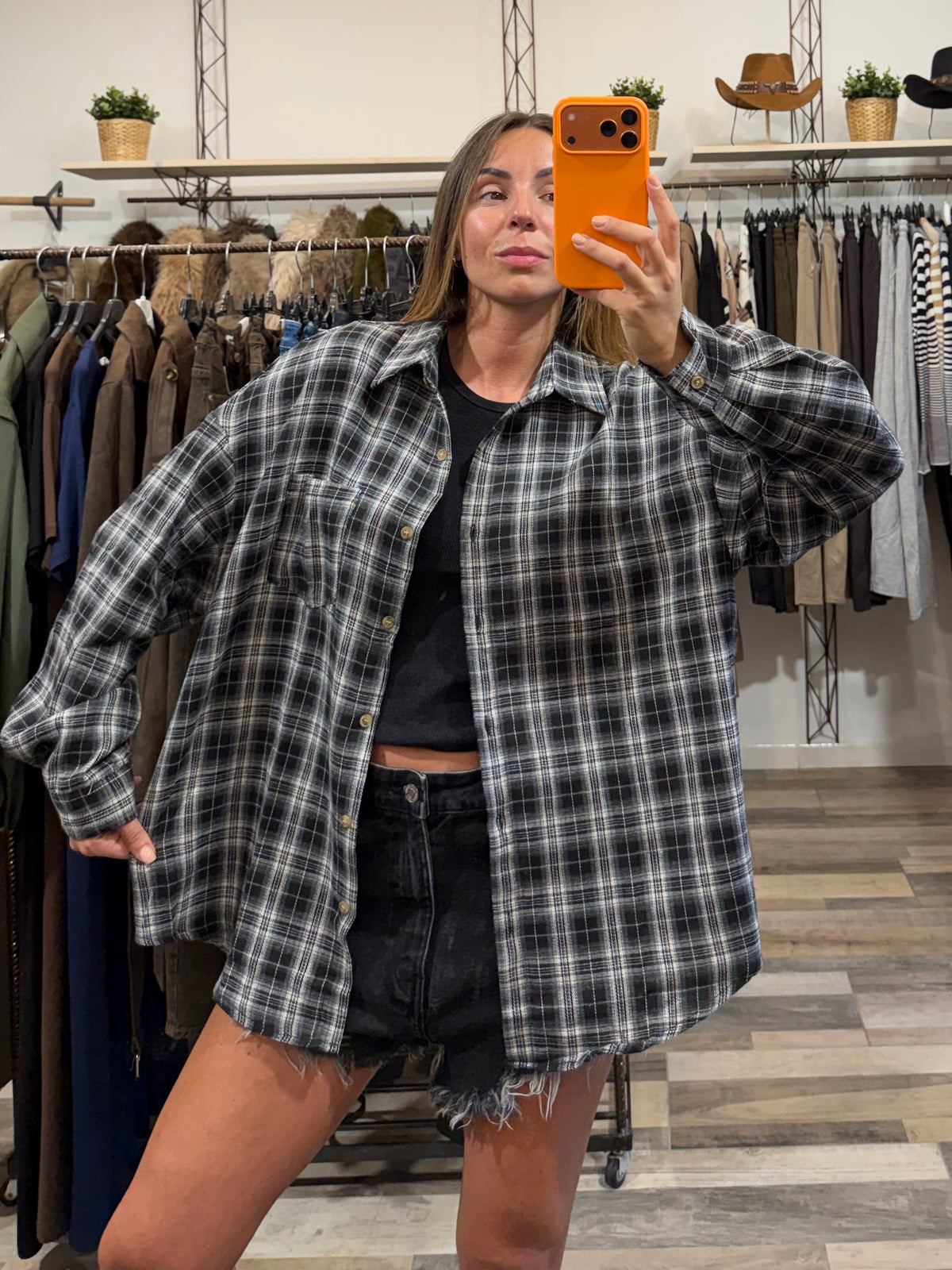 Camicia in flanella tartan nera 40% cotone