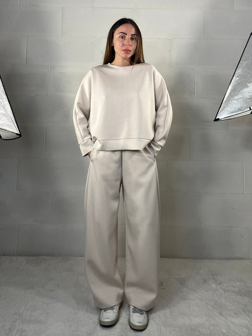 Completo tuta comfy chic baggy in neoprene panna