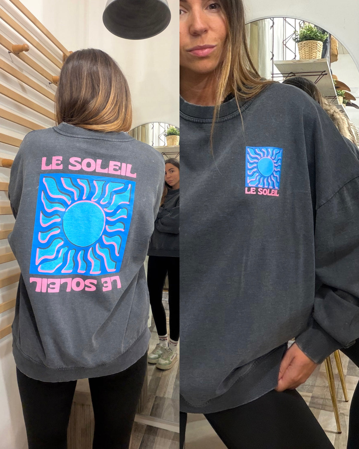 Felpa over slavata Le Soleil 100% cotone blu