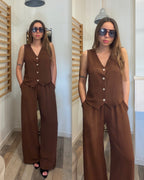 Completo gilet + pantalone con elastico in vita Lisbona moka