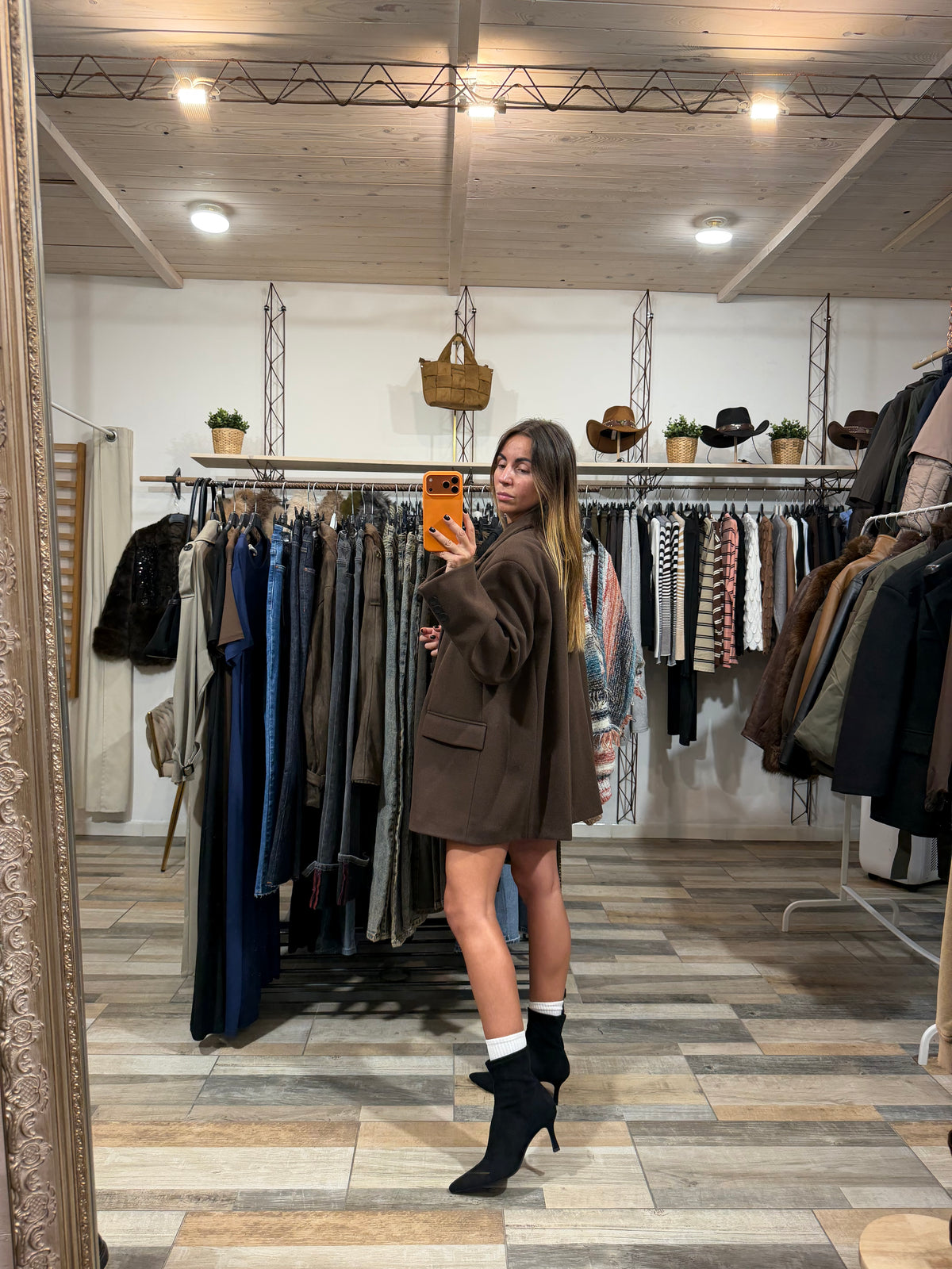 Cappottino foderato effetto blazer over marrone