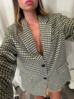 Blazer over foderato 25% lana pied de poule verde salvia