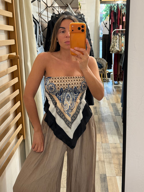 Top satinato bandana blu