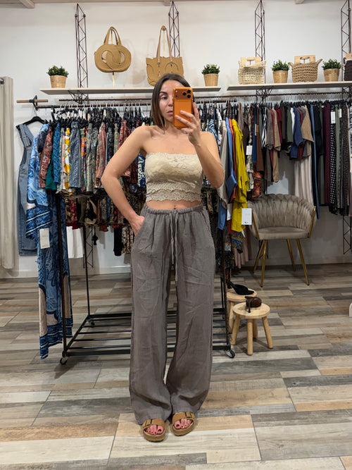 Pantalone 100% lino tortora