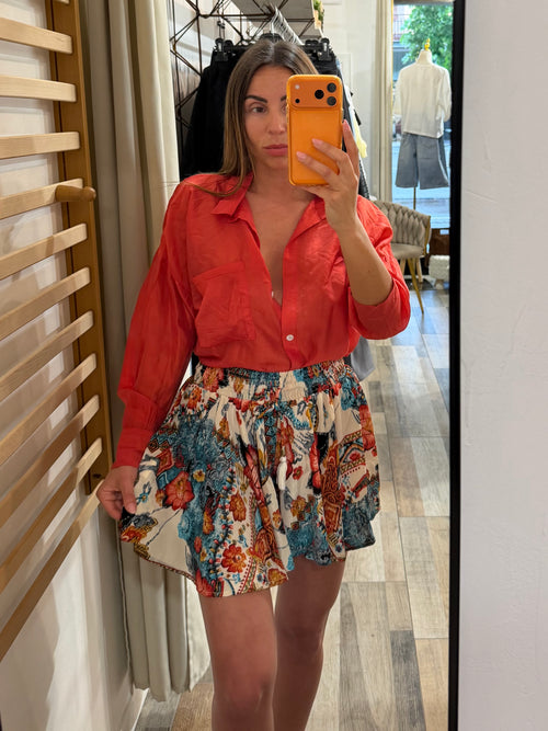Camicia over in tencel rossa