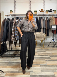 Pantalone baggy effetto denim nero con pence