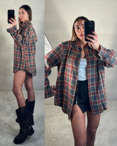 Camicetta in flanella tartan grigio/bordeux