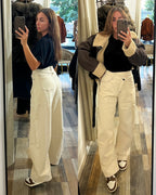 Denim color crema baggy chiusura a portafoglio