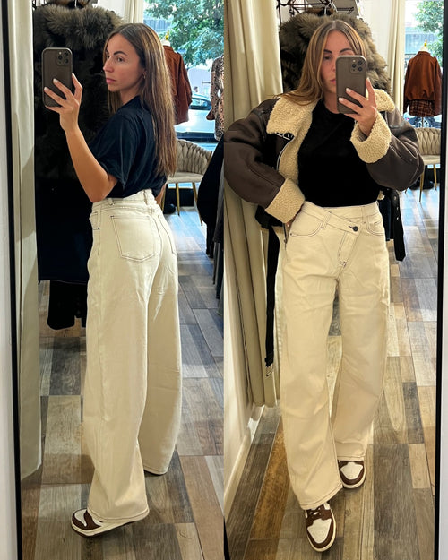 Denim color crema baggy chiusura a portafoglio