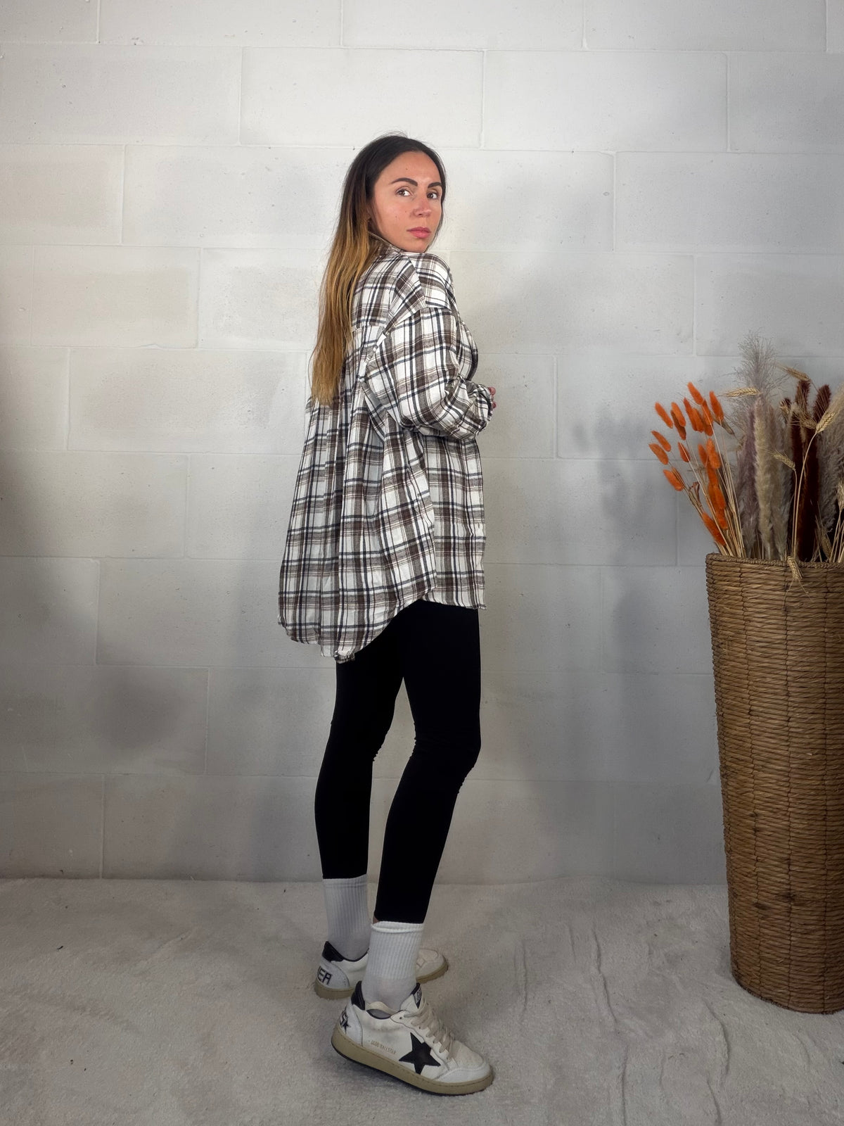 Camicia over in flanella tartan a base bianca