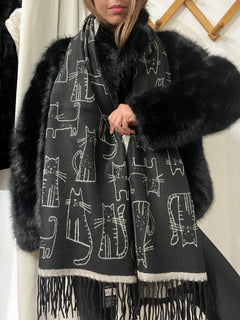 Sciarpa motivo Gatti nera