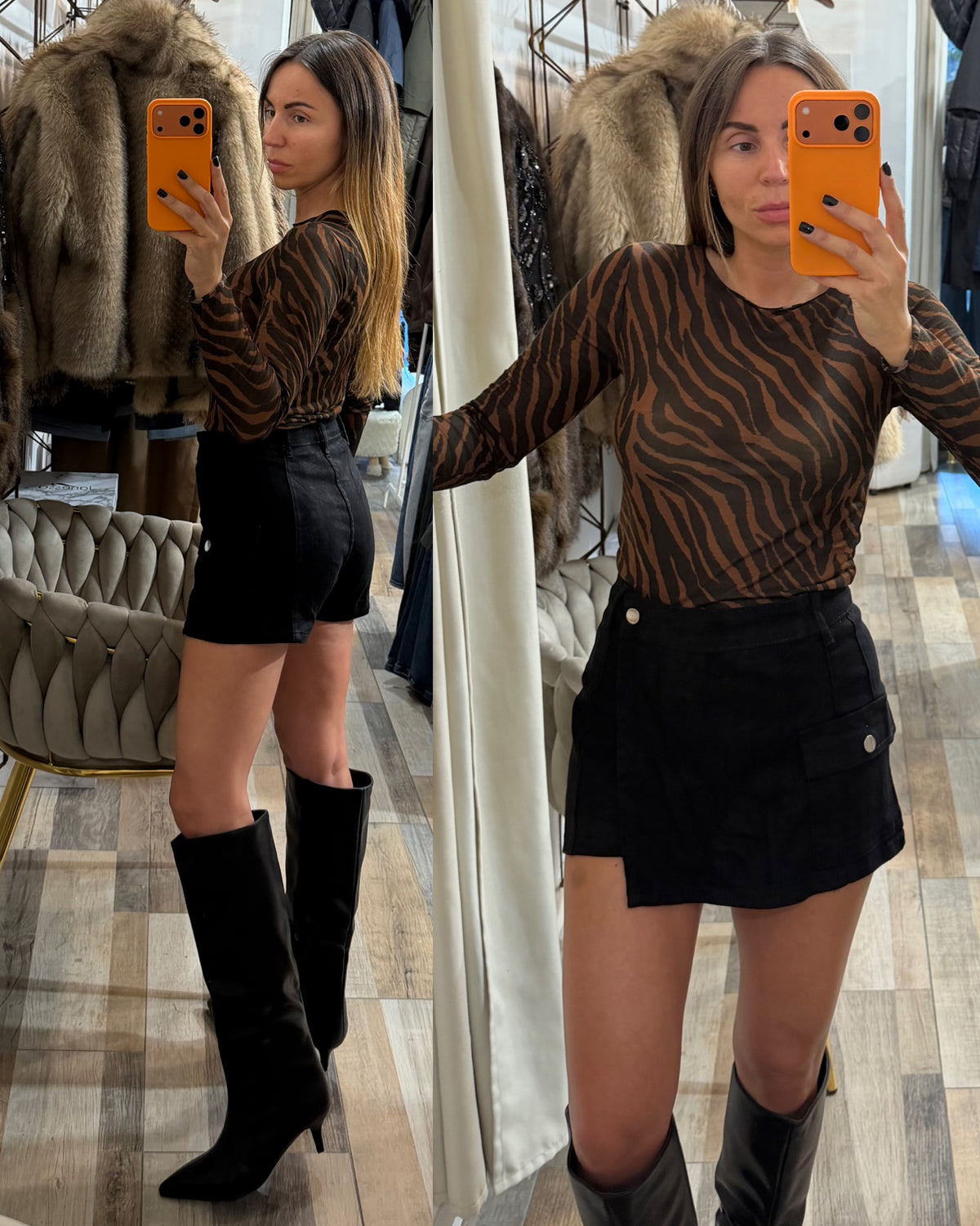 Gonna pantalocino in denim nera Aida